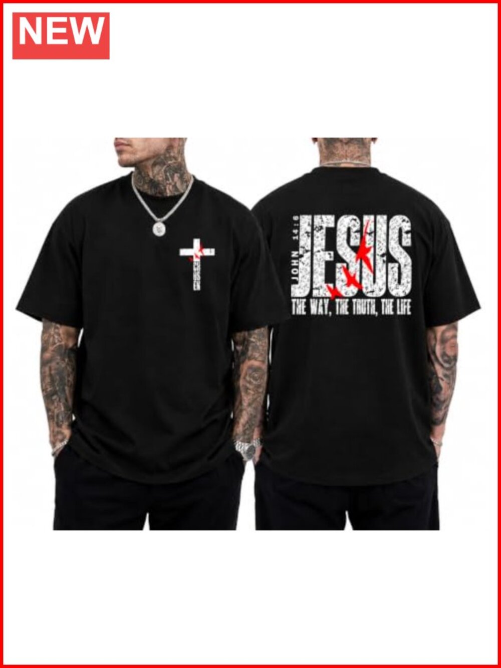 Jesus The Way Truth Life Christian T-Shirt Men's Faith Tee